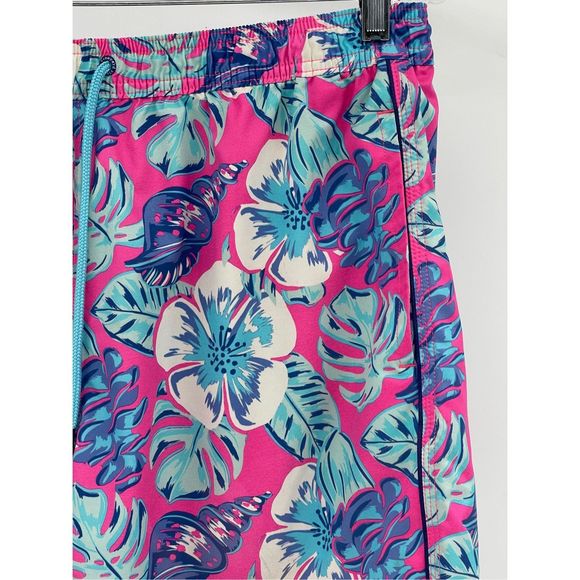 Vineyard Vines Swim Trunks Shorts Men Size Large Pink Blue Floral Drawstring - Picture 3 of 14